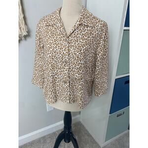 Women's Pendleton Linen Leopard Animal Print Neutral Button-up Shirt Top Blouse